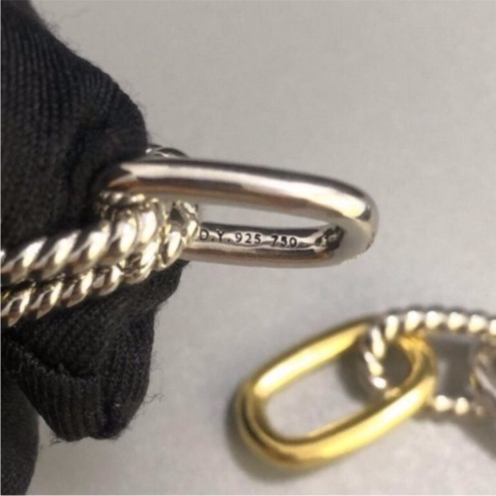 David Yurman Mixed Metal Link Drop Earrings — Gold and Silver - Picture 6 of 7